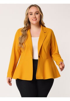 RUFFLE V NECK BUTTON NOTCH PANEL PEPLUM BLAZER