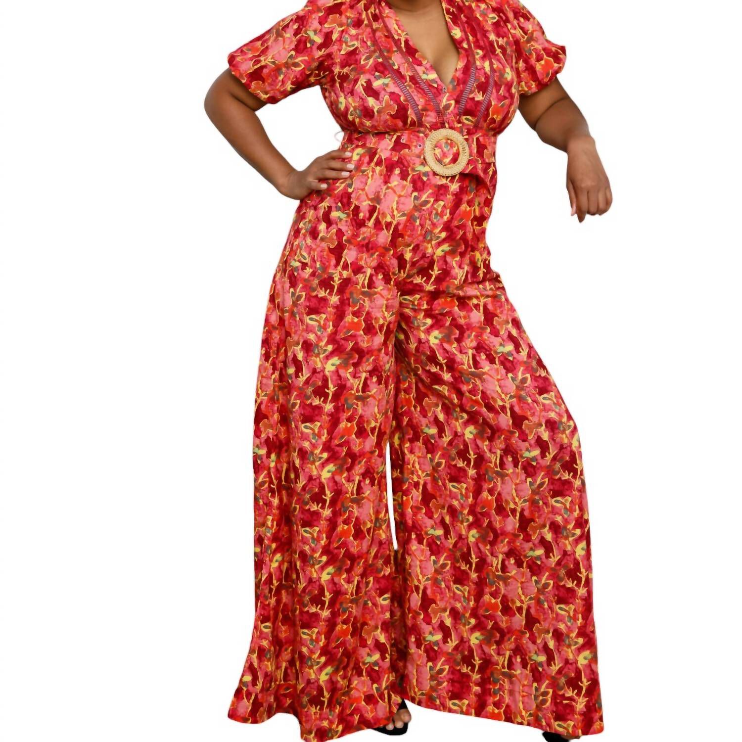 Floral Cotton Jumpsuit, Orange / Orange, hi-res image number 0