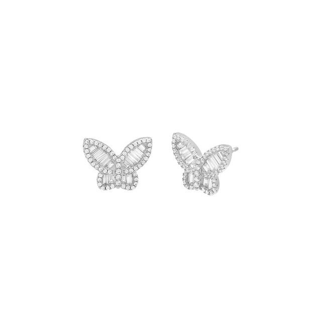 Pavé Baguette Butterfly Stud Earring Silver One Size, Silver / Silver, hi-res image number 0