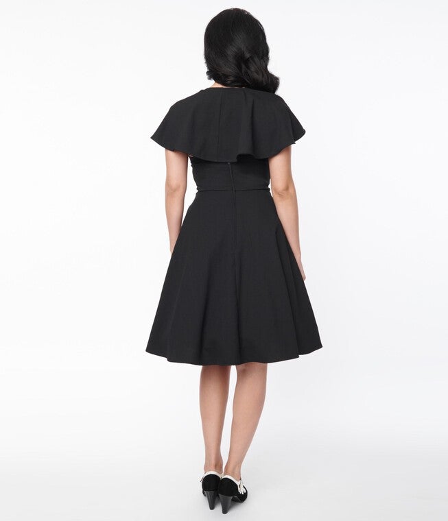 Unique Vintage Black Capelet Swing Dress, , alternate image number null