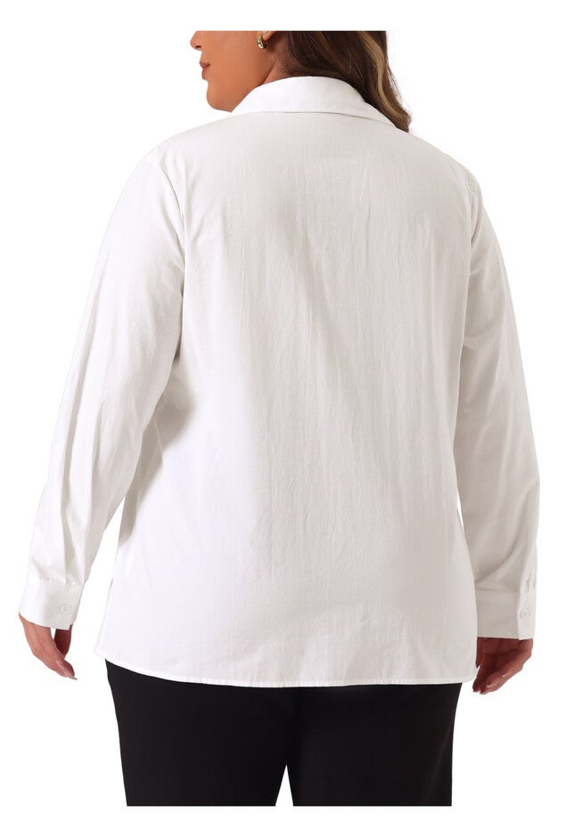 Button Down Cotton Stand Collar Long Sleeve Solid Work Shirt, White / White, alternate image number 3