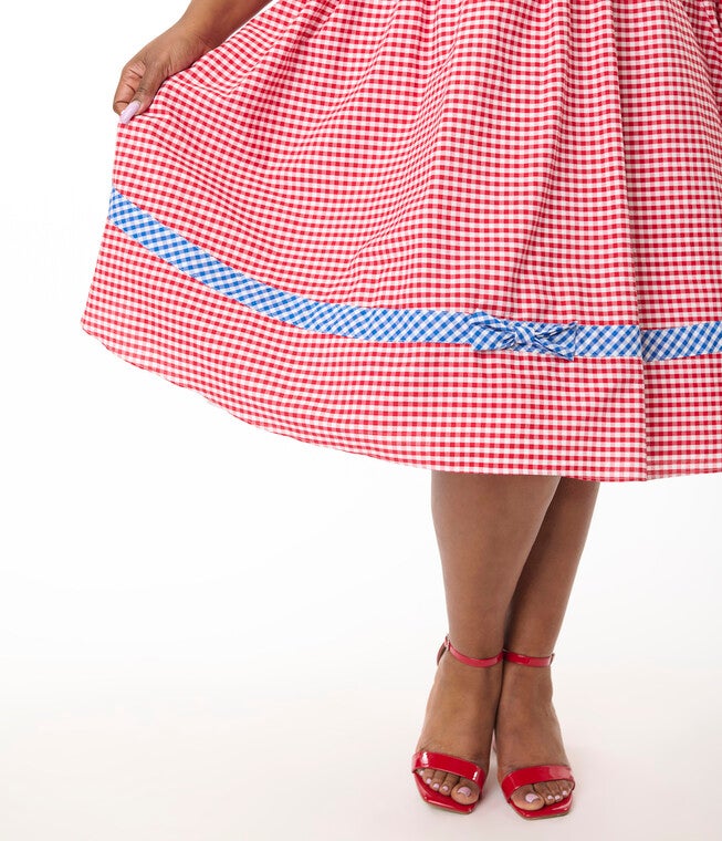 Unique Vintage Plus Size Red & Blue Gingham Swing Dress, Red / Red, alternate image number null