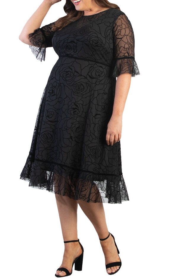 Francesca Cocktail Dress, MIDNIGHT ROSE GARDEN / Black, alternate image number 4
