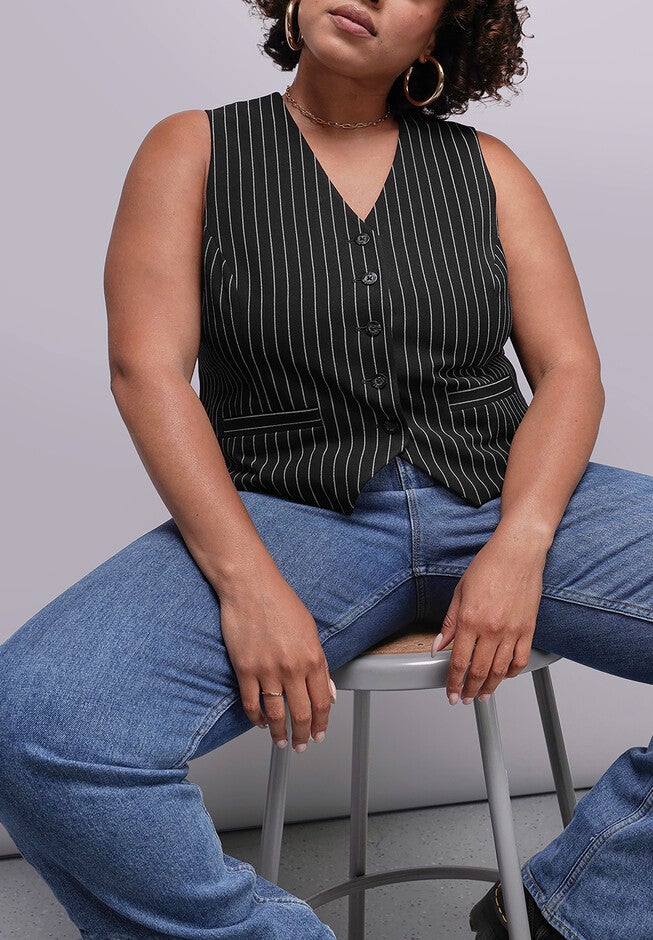 The Empower Pinstripe Vest, BLACKSTONE / Black, alternate image number 3