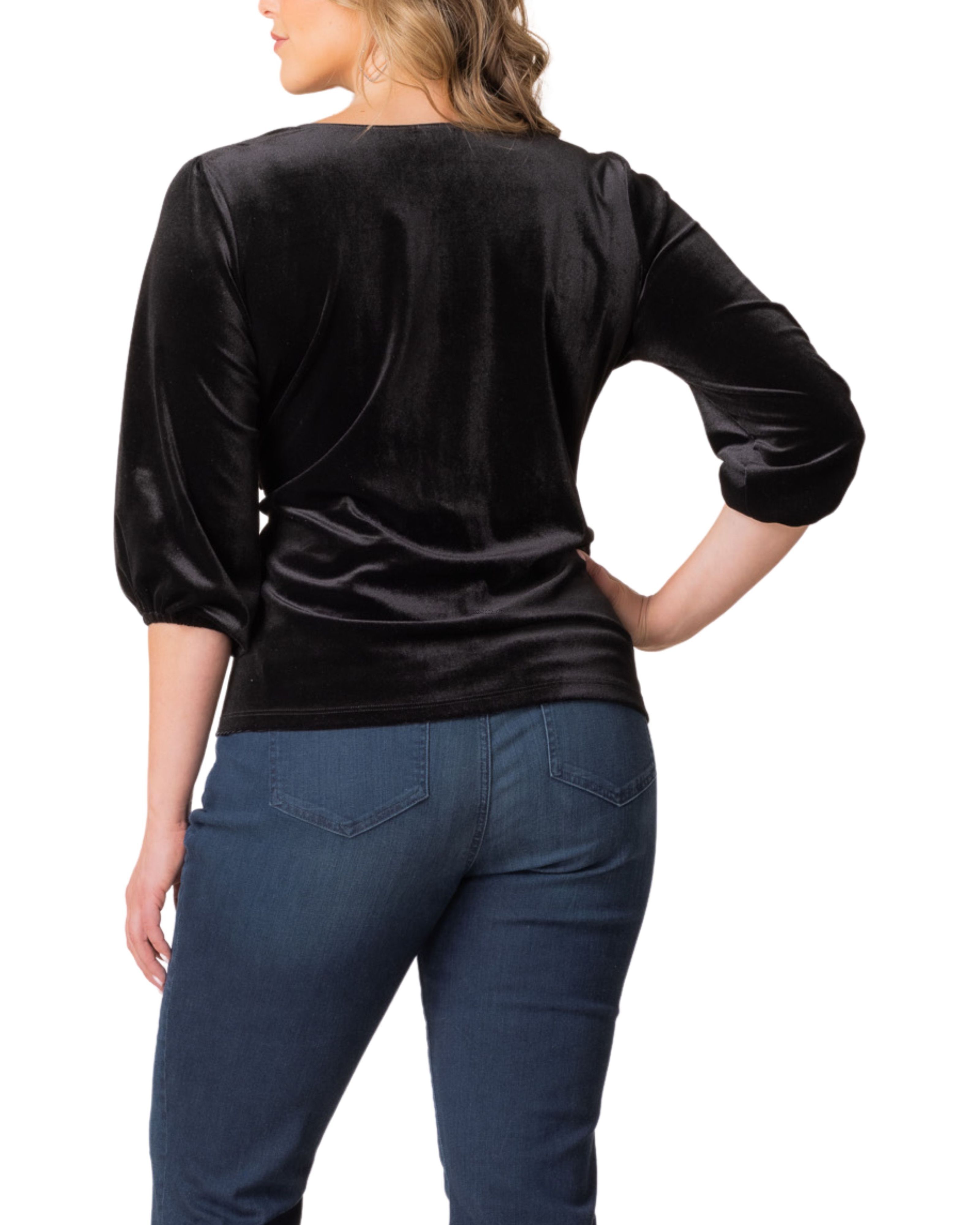 ODETTE VELVET FAUX WRAP TOP, ONYX / Black, alternate image number 1