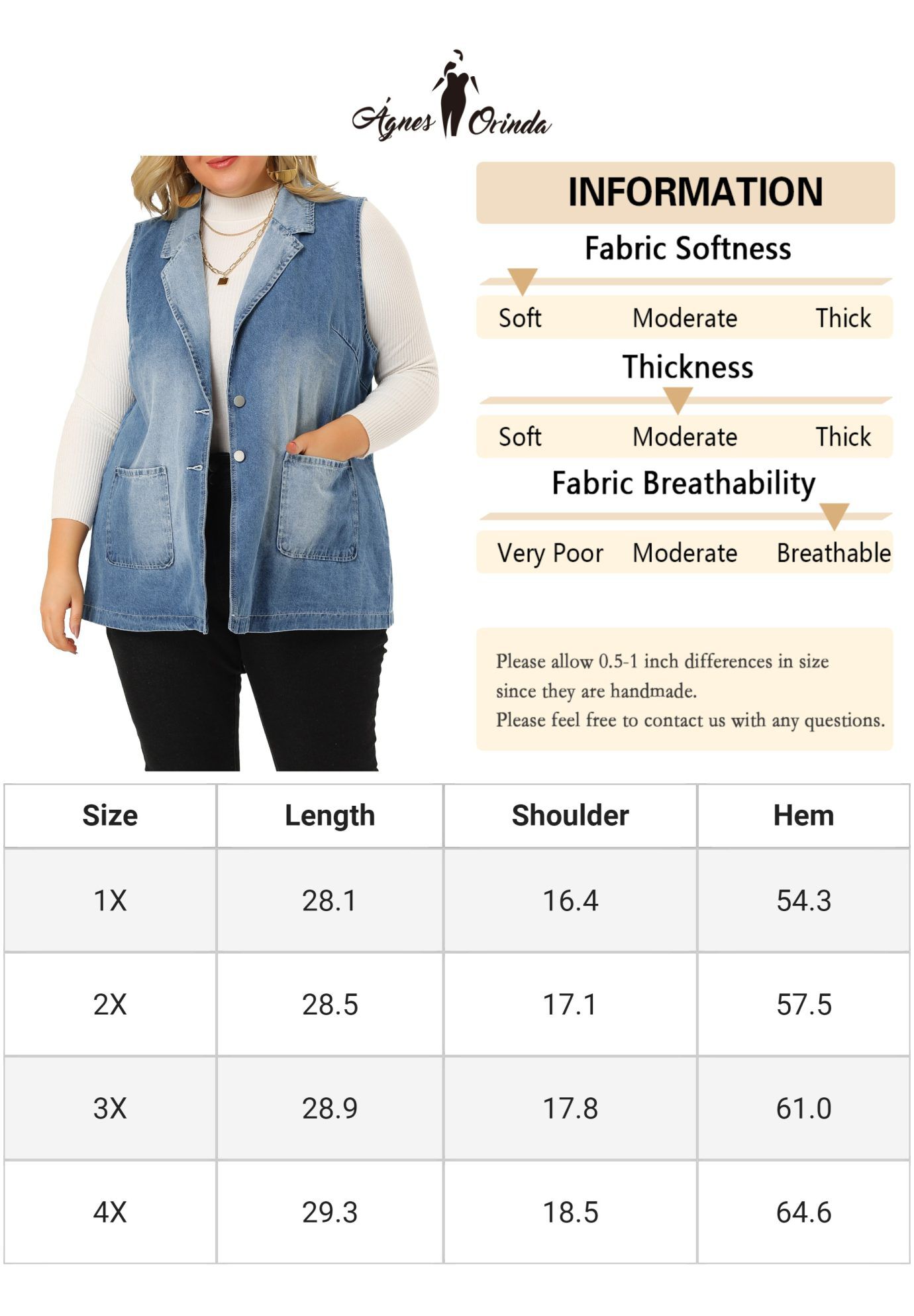 SLEEVELESS LAPEL LONG JEAN DENIM TUNIC VEST, Blue / Light Blue, alternate image number 4