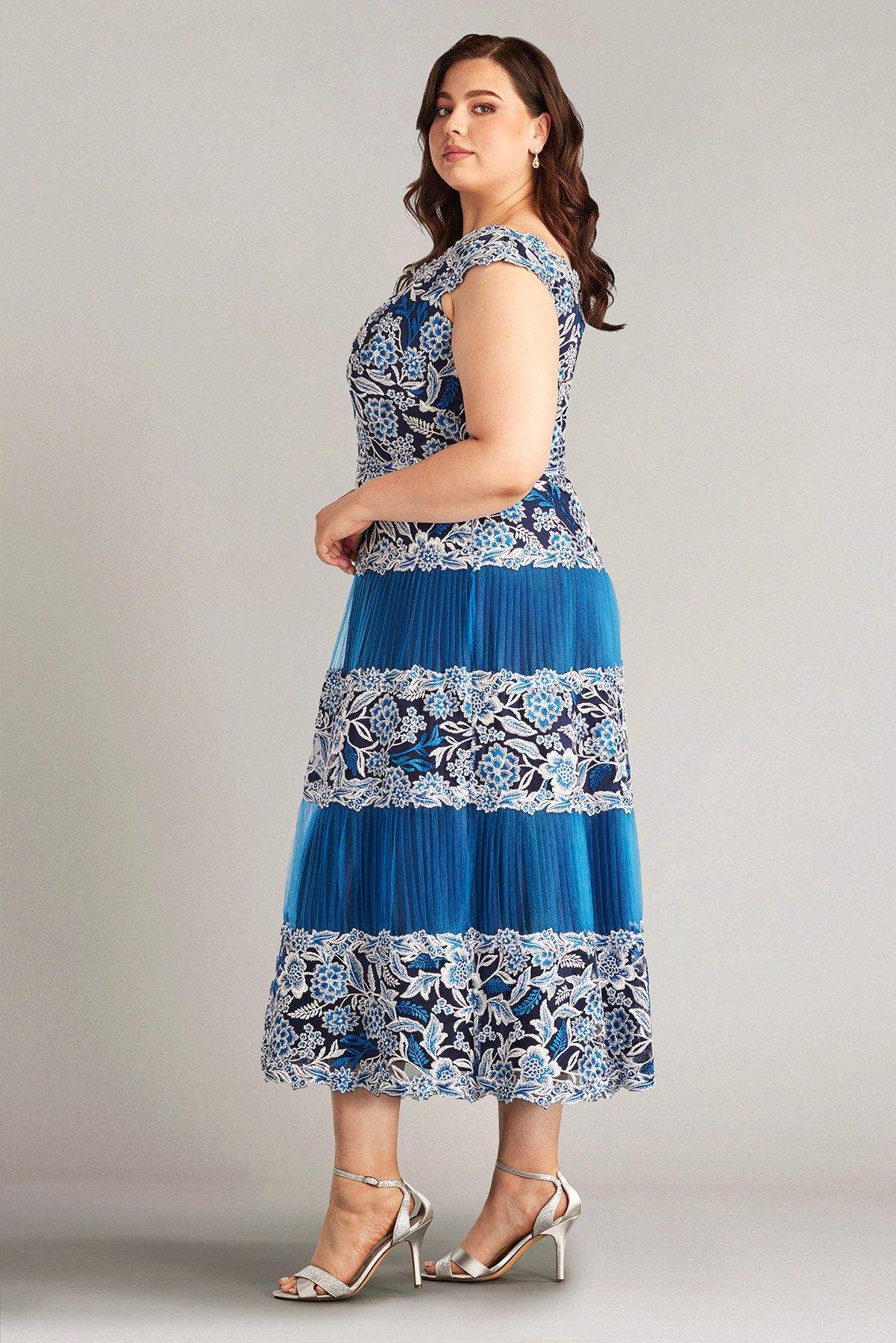 Klein Embroidered Tea-Length Dress - PLUS SIZE, PACIFIC BLUE / see-description, alternate image number 3