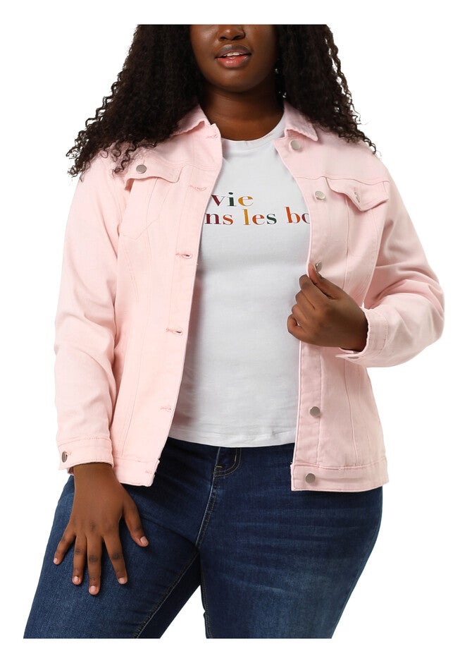 STITCHING BUTTON FRONT WASHED DENIM JACKET, Pink / Pink, alternate image number 2