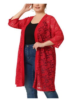 LACE CROCHET 3/4 SLEEVE COVER UP CARDIGAN