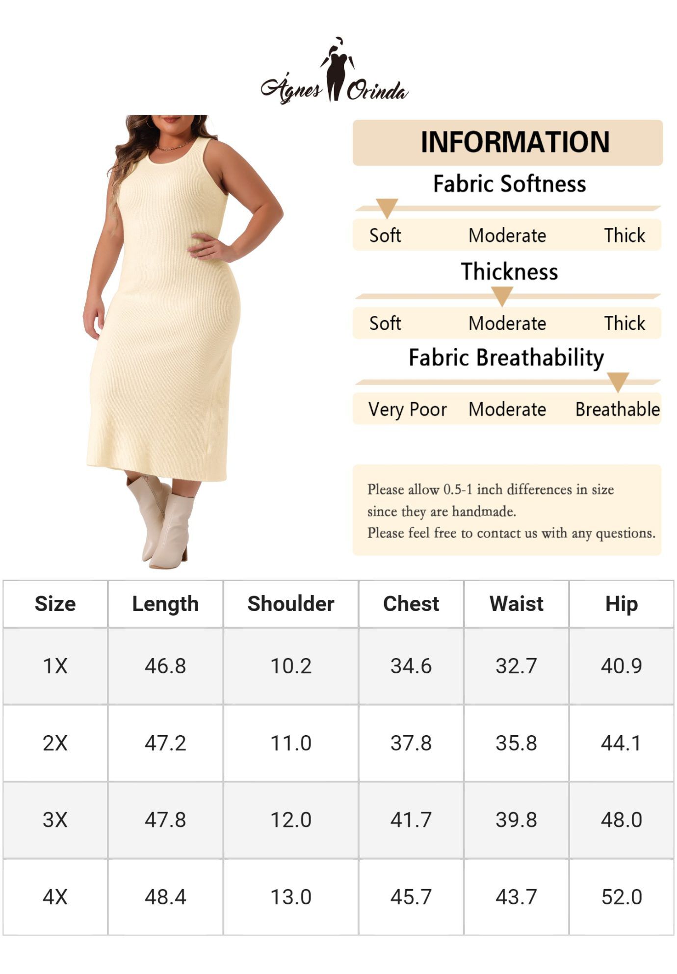 Crew Neck Sleeveless Knit Bodycon Midi Sweater Tank Dress, Beige / Beige, alternate image number 1