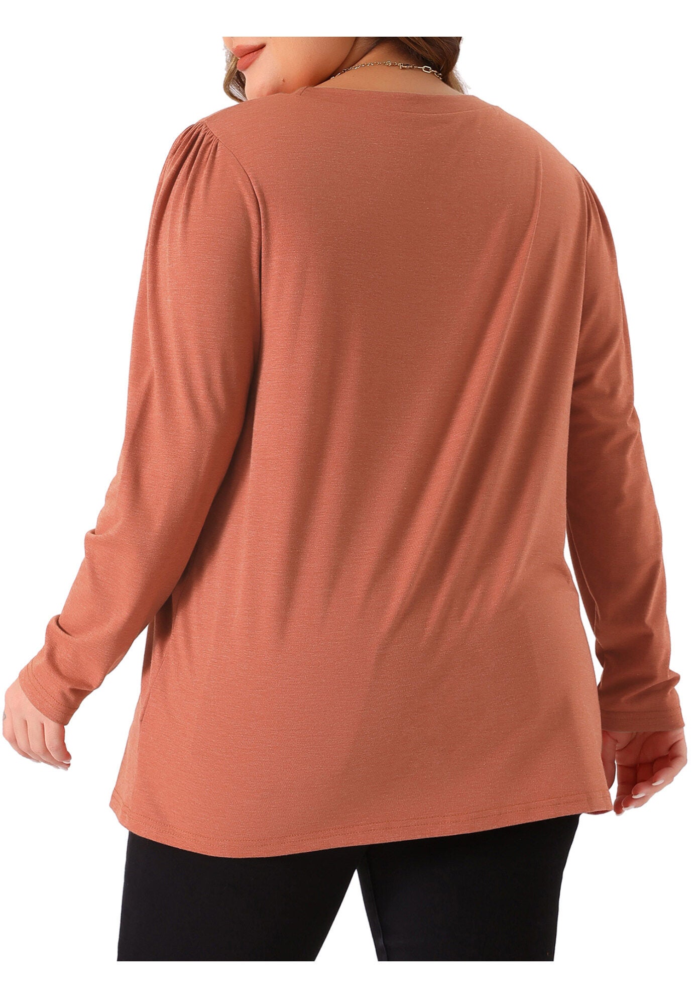 Pleated Crew Neck Blouses Casual Loose Top, Orange / Orange, alternate image number 3