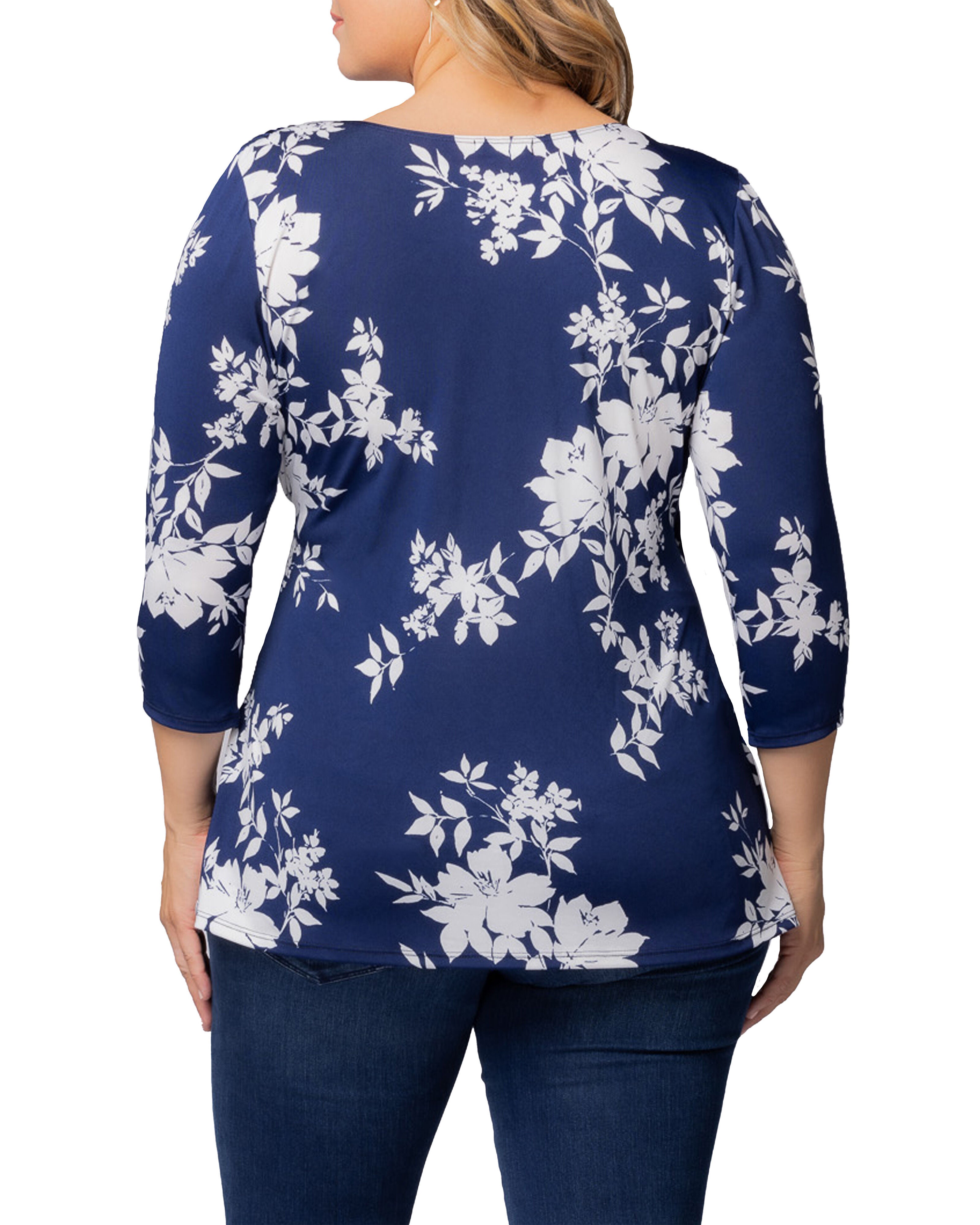 Femme Fatale Faux Wrap Top, NAVY FLORAL PRINT / Navy, alternate image number 1