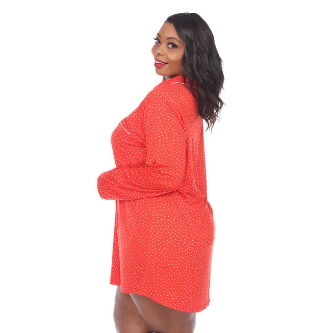 Long Sleeve Night Gown, Red / Red, alternate image number 2