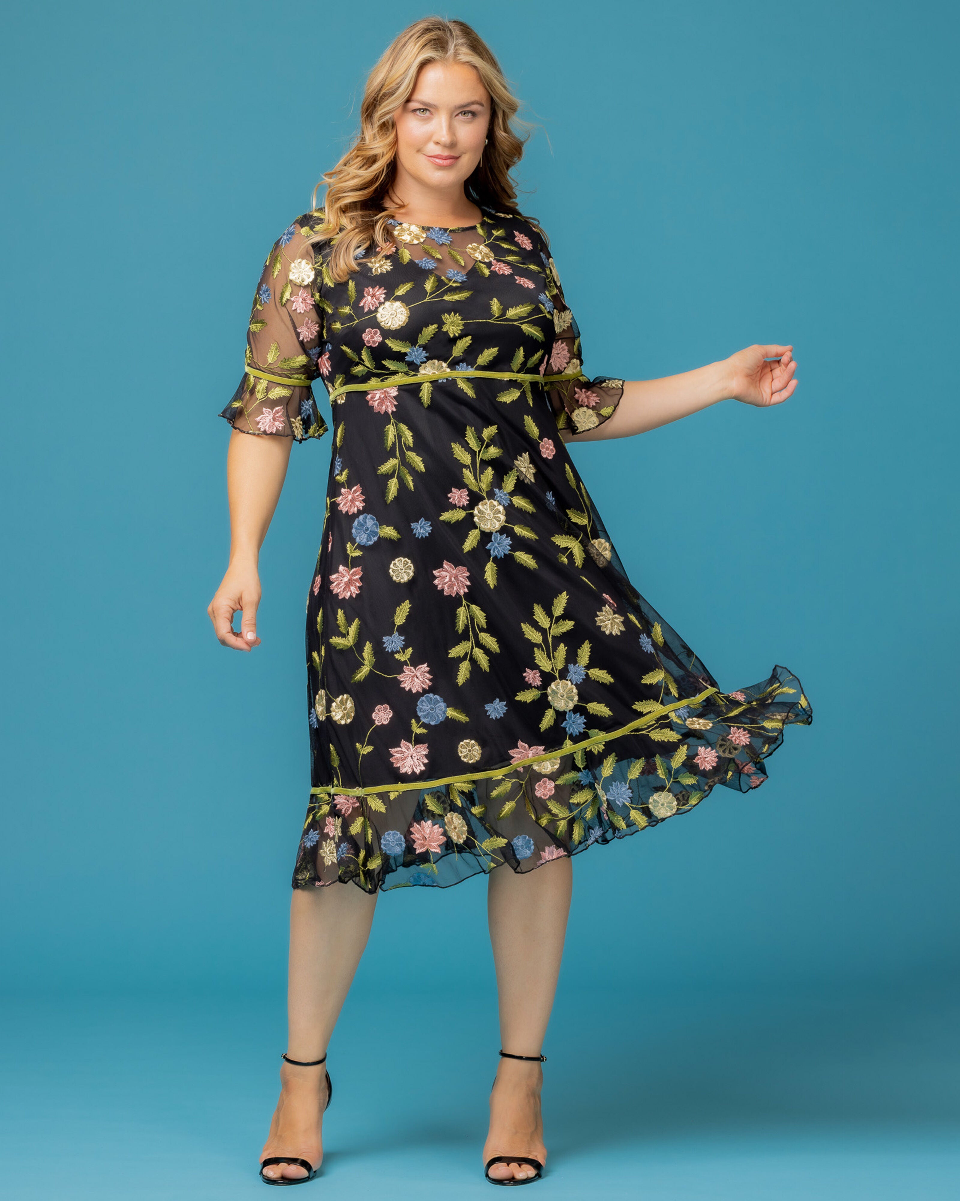 Wildflower Embroidered Dress, BLACK BLOSSOM PRINT / Black, alternate image number 4