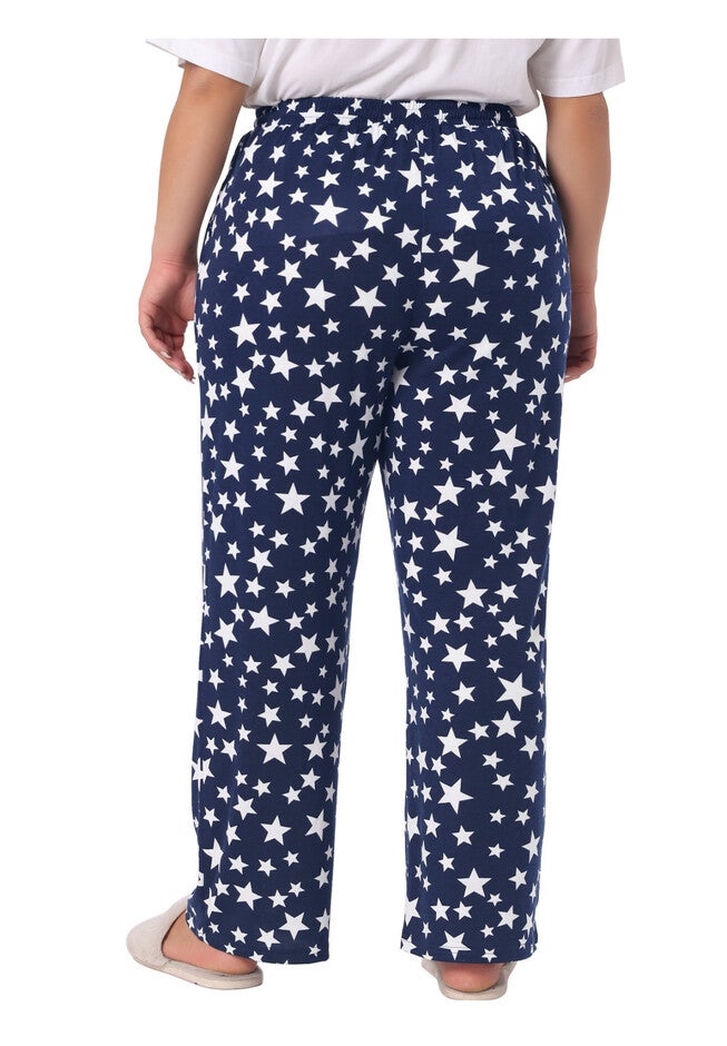 Star Print Nightwear Lounge Pants with Pocket, Navy Blue / Navy, alternate image number 3
