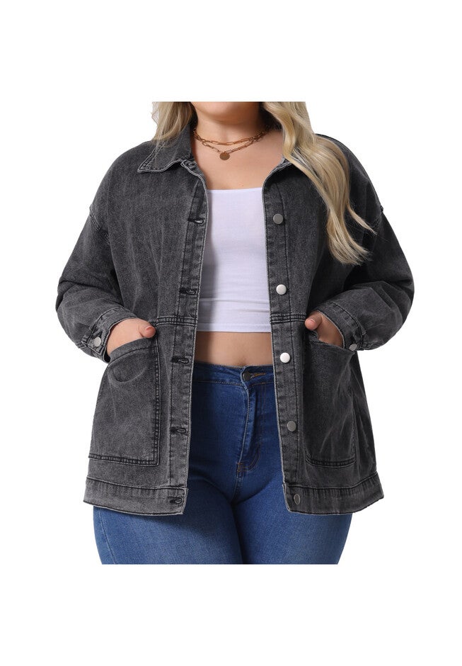 Vintage Style Jean Denim Jacket, Dark Gray / Charcoal Grey, alternate image number 2