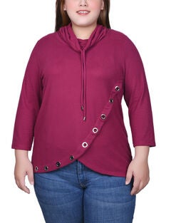 Plus Size 3/4 Slv Top With Grommet Hem