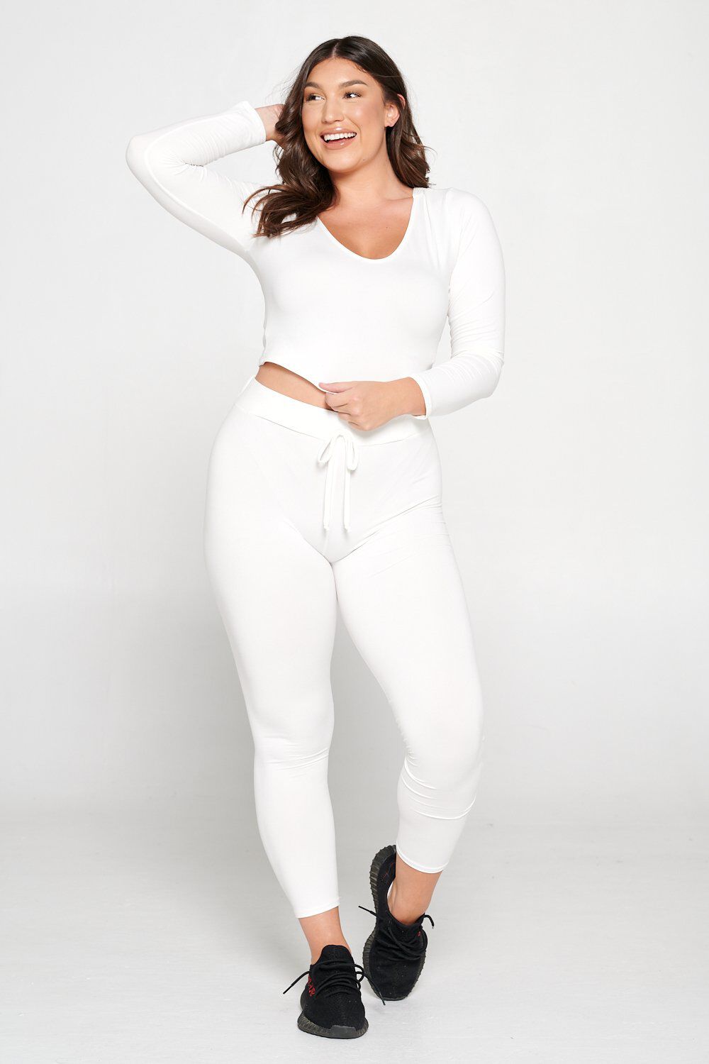 Crop Pullover Hoodie and Sweatpants Set, Off White / White, alternate image number 2