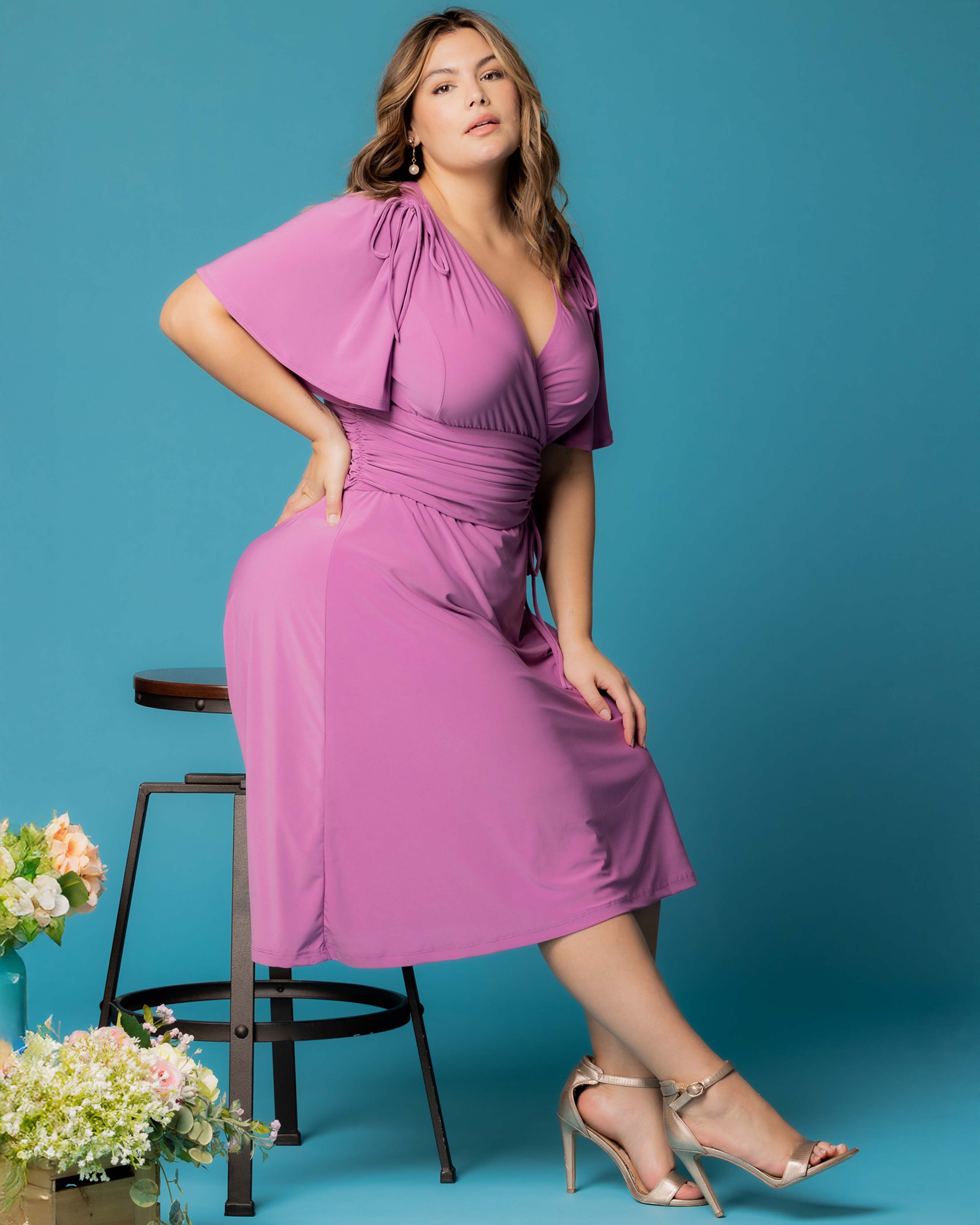 Jemma Ruched Tie Dress, LILAC / Lilac, alternate image number 4