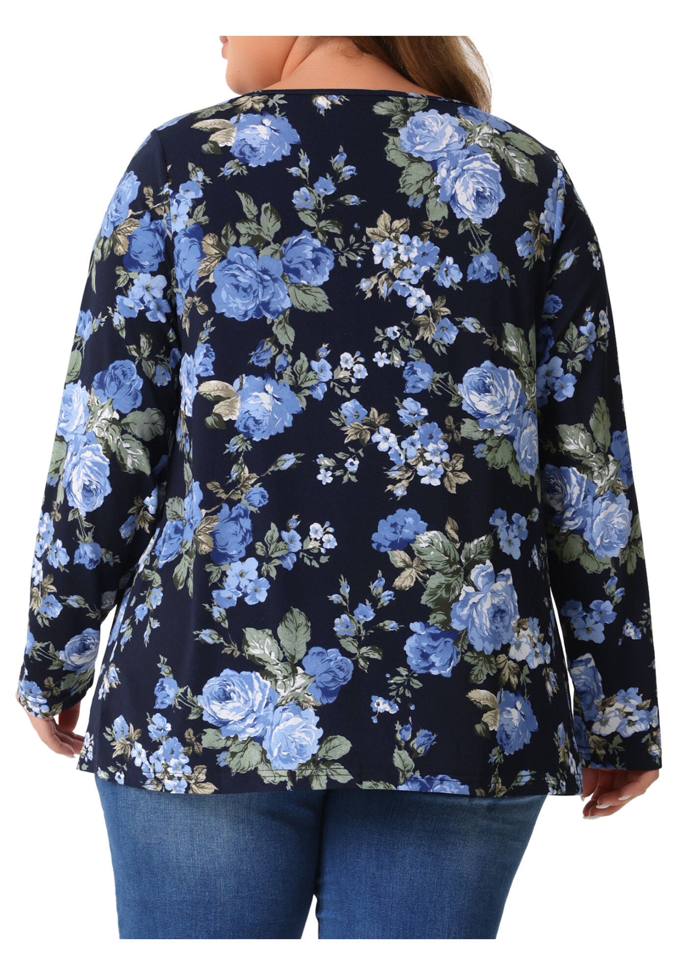 Long Sleeve Tunic Pleated Crew Neck Blouse, Dark Blue / Navy, alternate image number 3