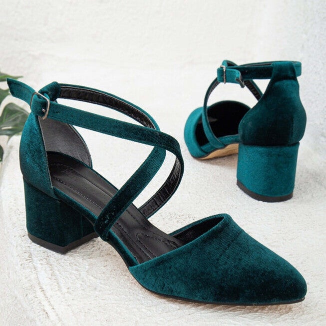 DOLLY - EMERALD GREEN VELVET HEELS, EMERALD GREEN / Forest Green, alternate image number 3