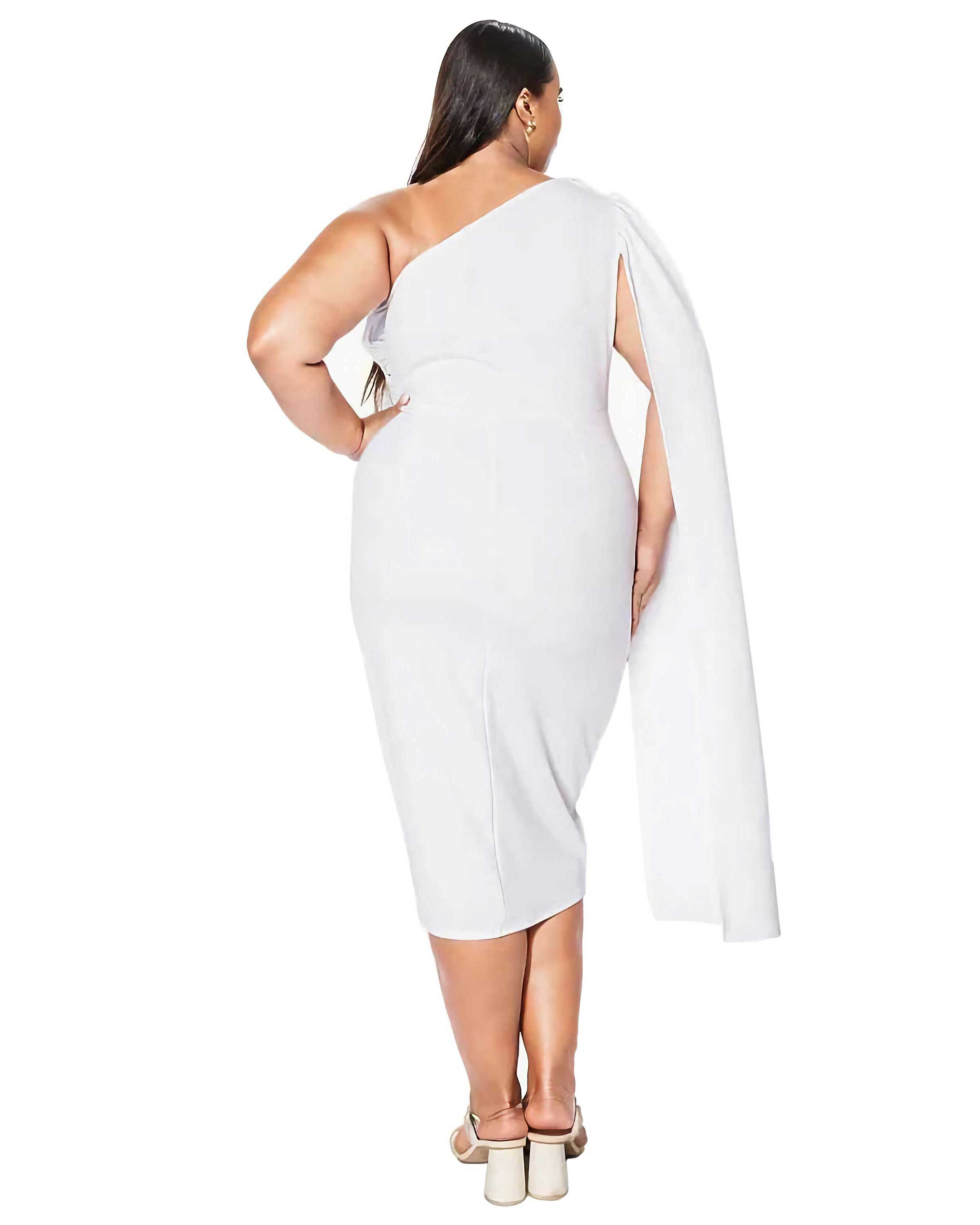 SPADE ONE SHOULDER CAPE DRESS, White / White, alternate image number 2