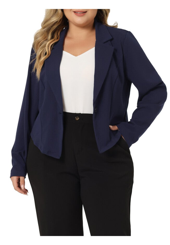 BUTTON CROP SUIT BLAZER JACKET, Navy Blue / Navy, alternate image number 2
