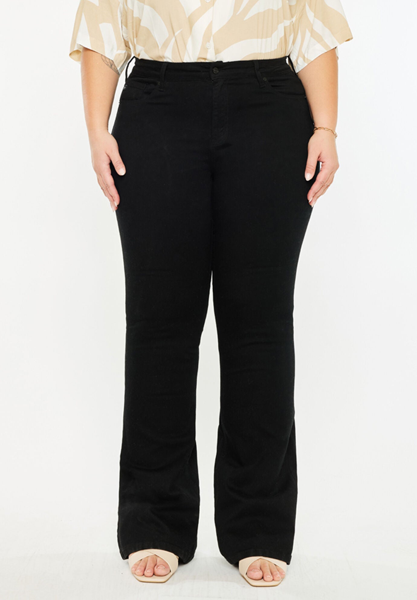 Gabriel Mid Rise Flare Jeans (Plus Size), Black / Black, hi-res image number 0