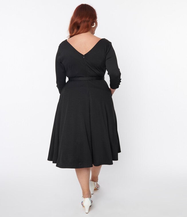 Unique Vintage Black Knit Devon Swing Dress, Black / Black, alternate image number 4