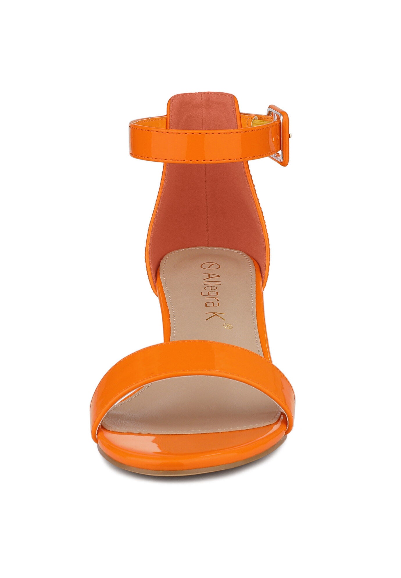Open Toe Low Block Heel Ankle Strap Sandals, Orange / Orange, alternate image number 1