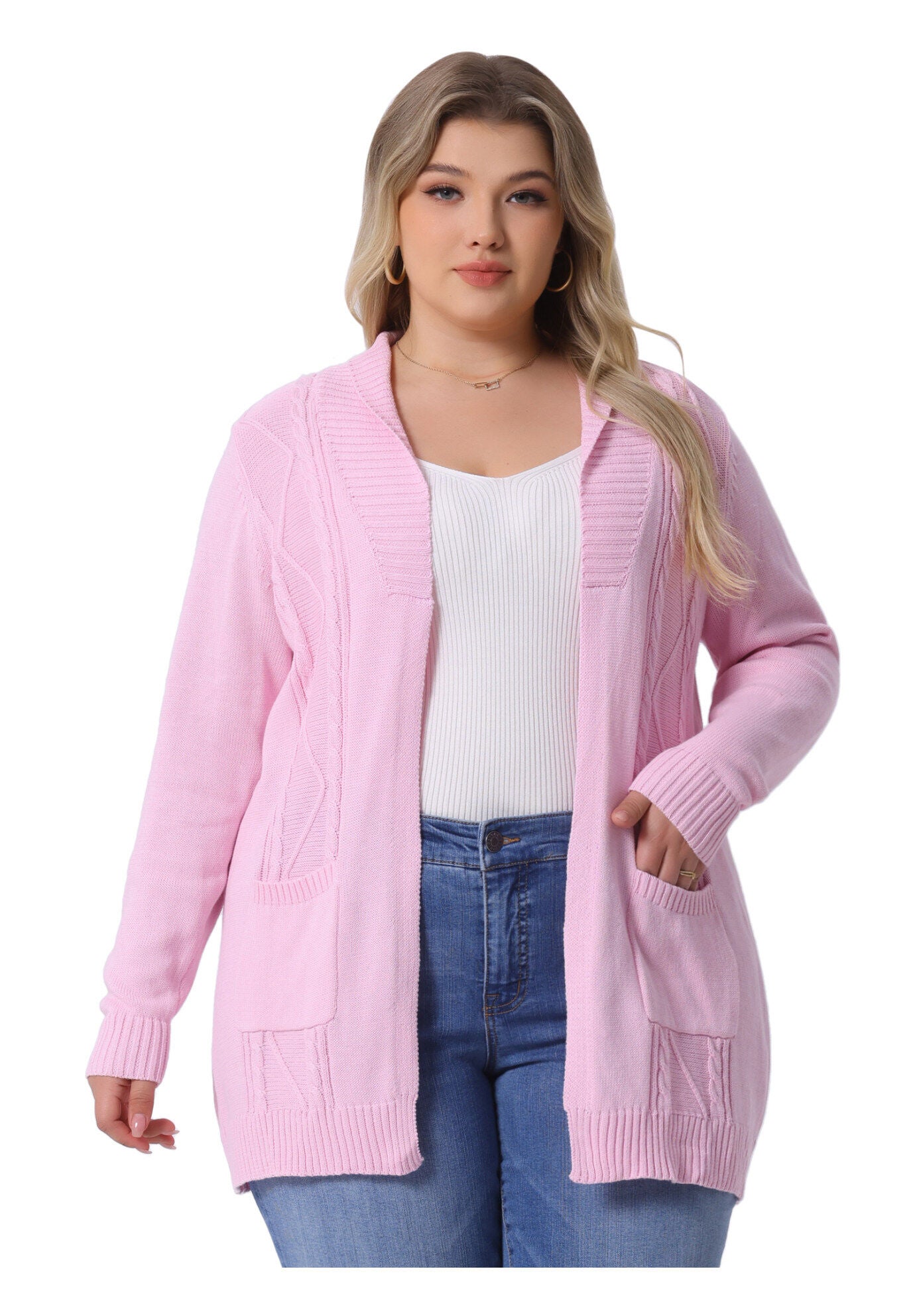 SHAWL COLLAR OPEN FRONT SWEATER CARDIGAN, Pink / Pink, alternate image number 2