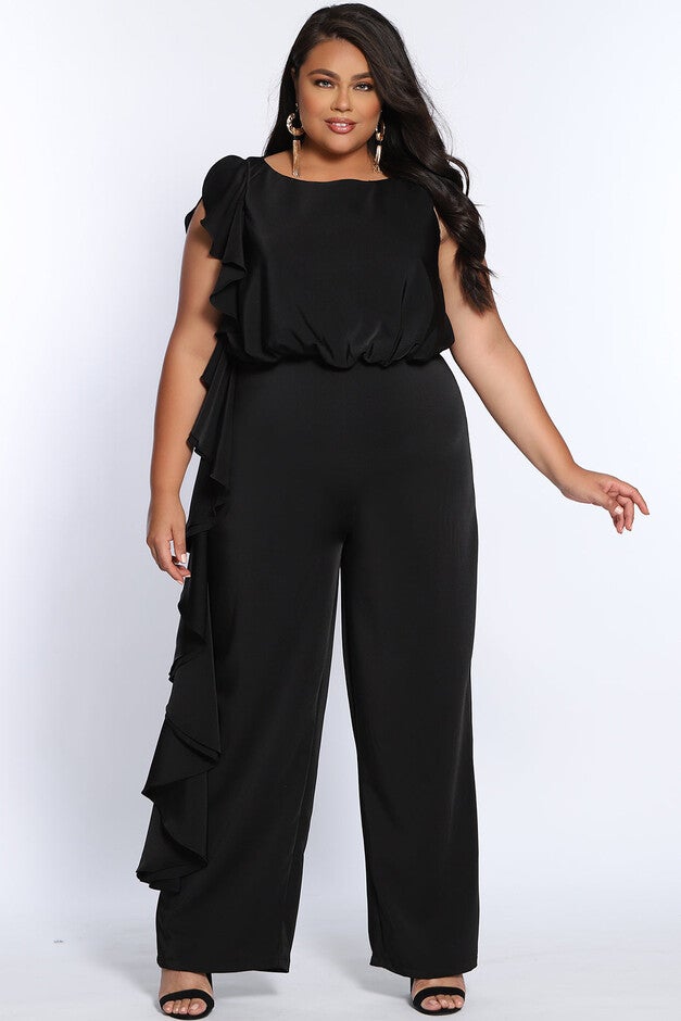 ALL ABOUT THE FRILLS JUMPSUIT, Black / Black, hi-res image number 0
