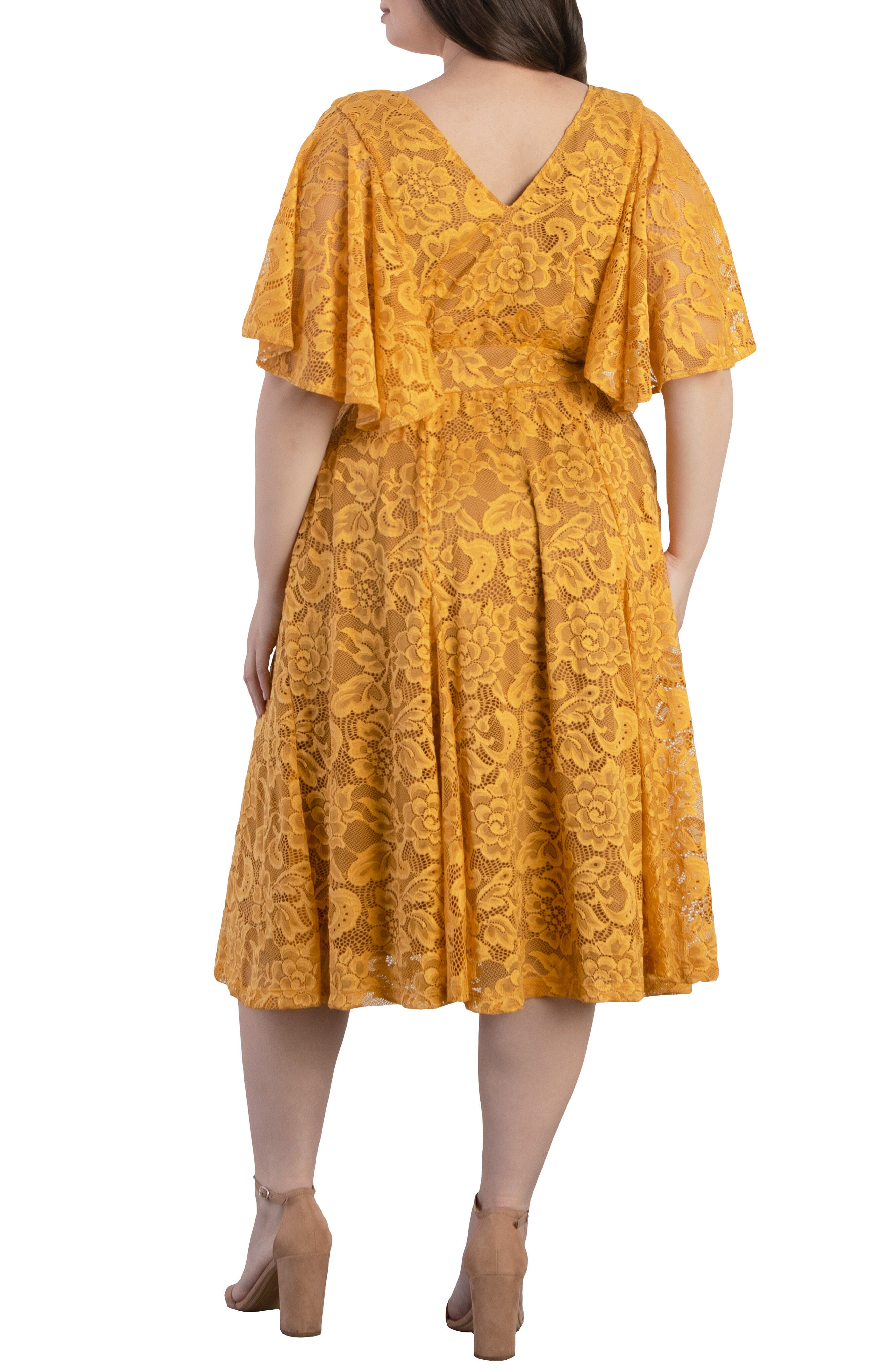 Camille Lace Cocktail Dress, GOLDENROD / Mustard, alternate image number 3