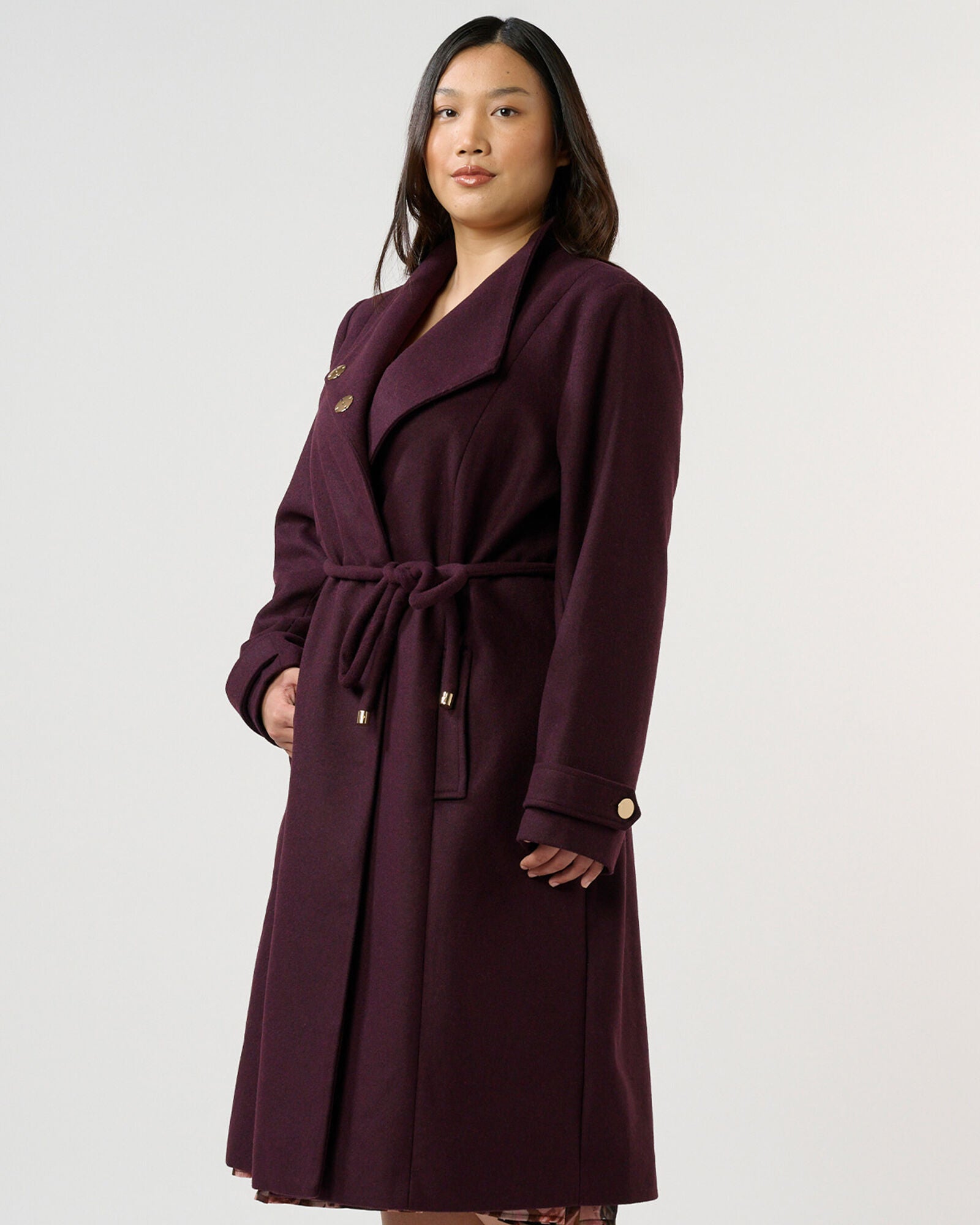 Reo Double-Breasted Assymetric Coat, Plum / Purple, alternate image number 1