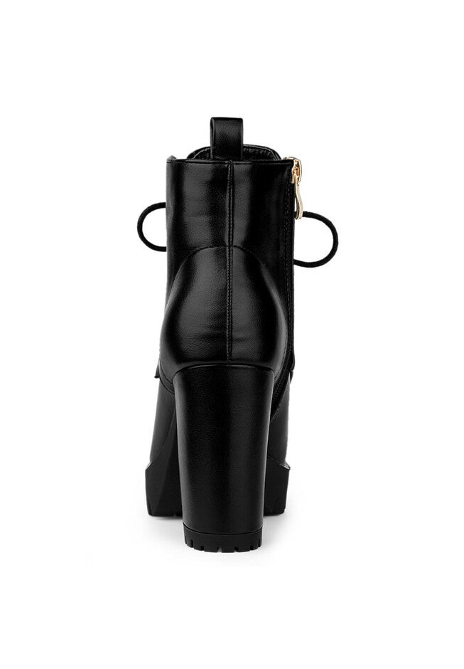 CHUNKY HIGH HEEL LACE UP PLATFORM BOOTS, Black / Black, alternate image number null