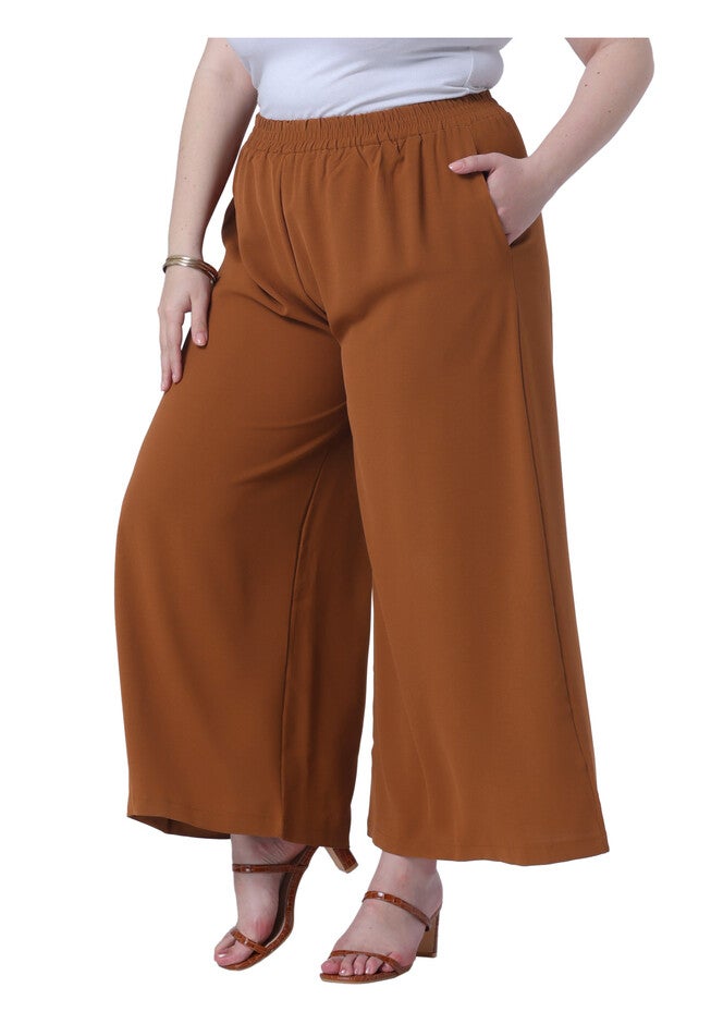 Wide Leg Pockets Casual Summer Palazzo Pants, Brown / Brown, alternate image number 1