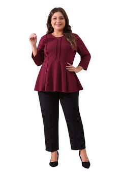Crew Neck 3/4 Sleeve Peplum Top