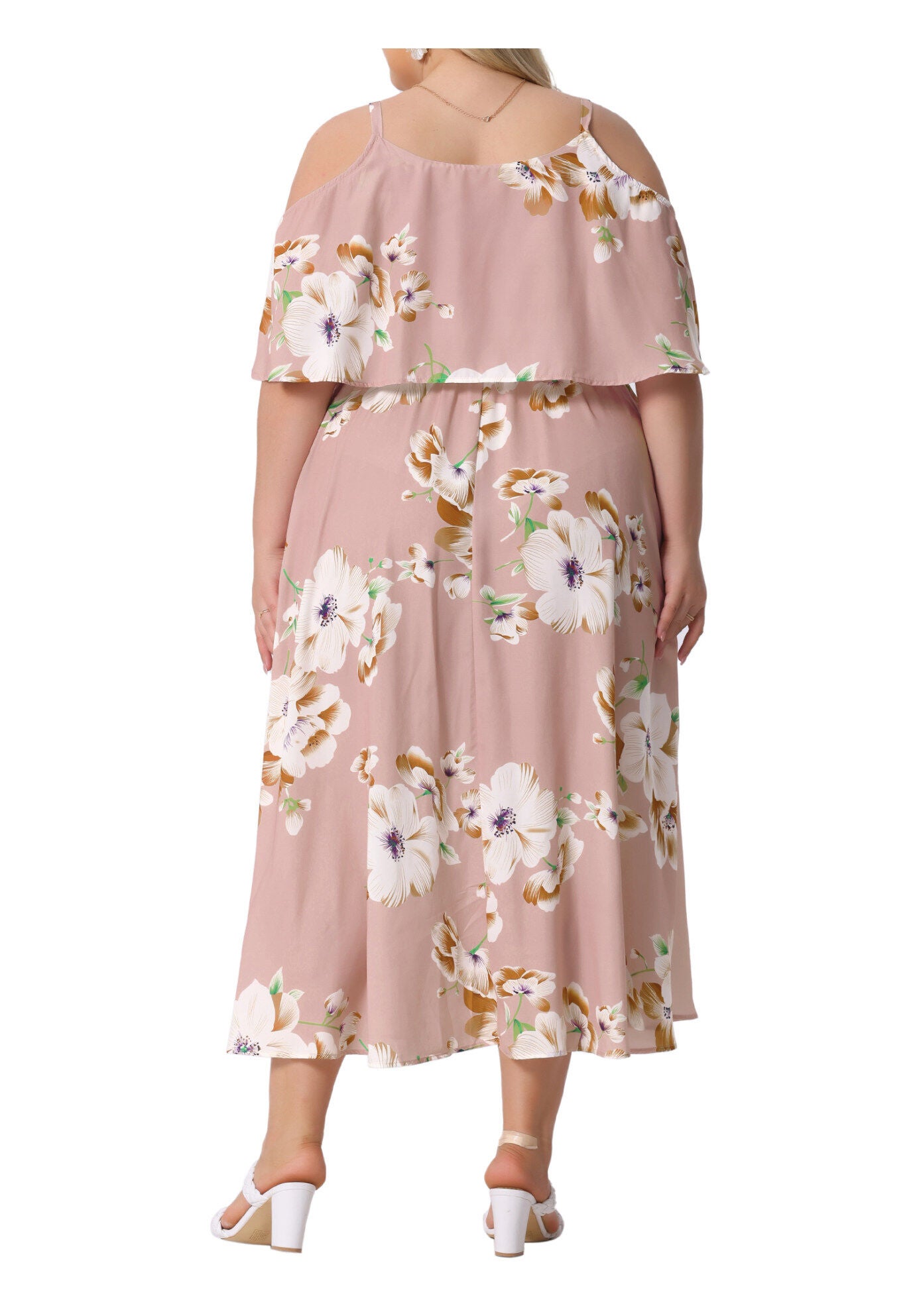 Square Neck Adjustable Strap Sundress Summer Maxi Dress, Pink / Pink, alternate image number 3