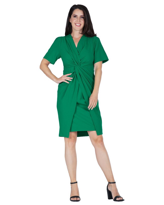 Celine Women's Crepe Knit Twist-Front V-Neck Midi Dress, , alternate image number 8