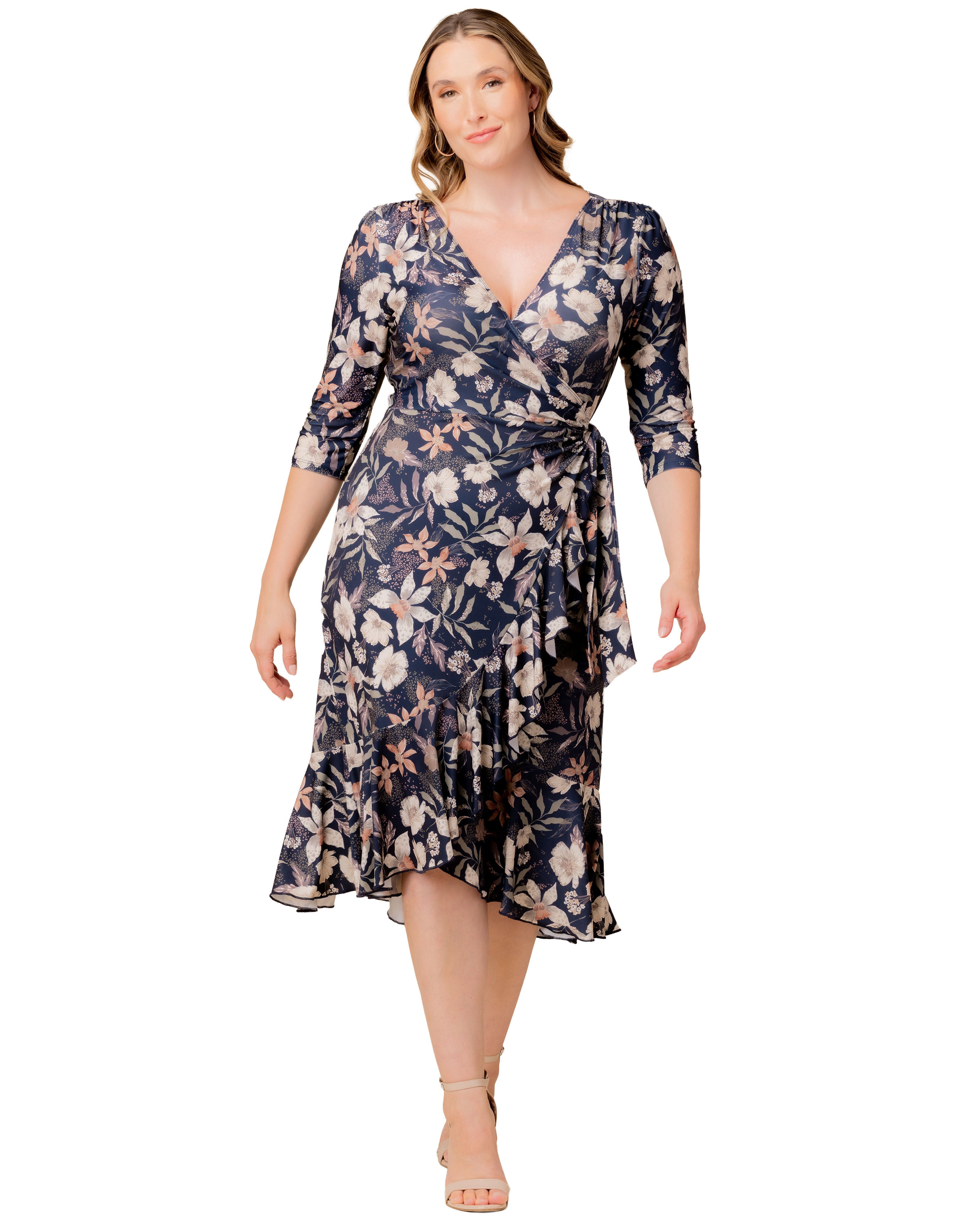 Flirty Flounce Wrap Dress, SOFT NAVY FLORALS / Navy, hi-res image number 0