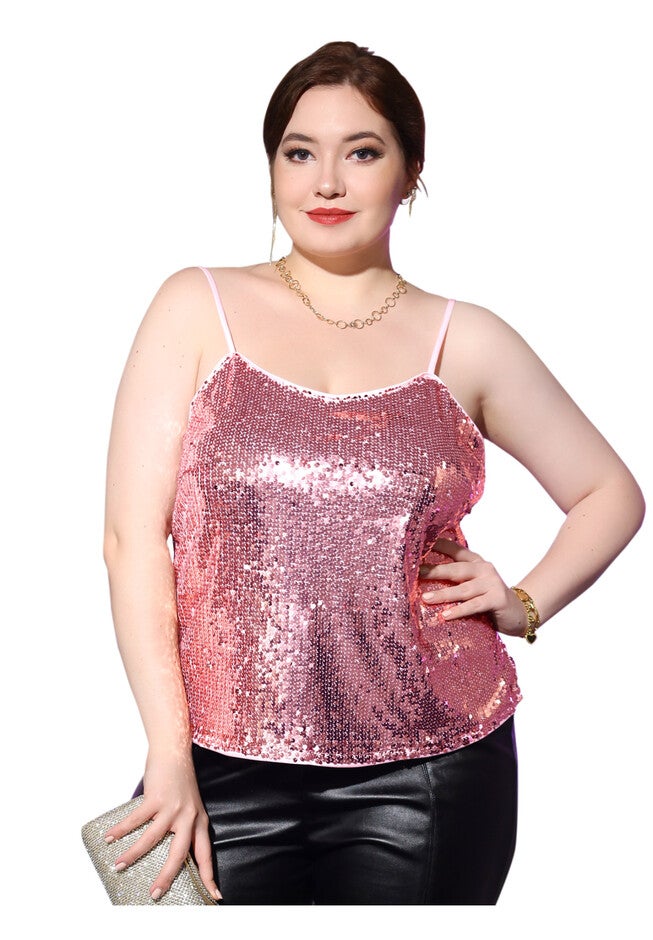 Backless Glitter Shimmer Tank Sparkle Sequin Cami Top, Pink / Pink, alternate image number 2