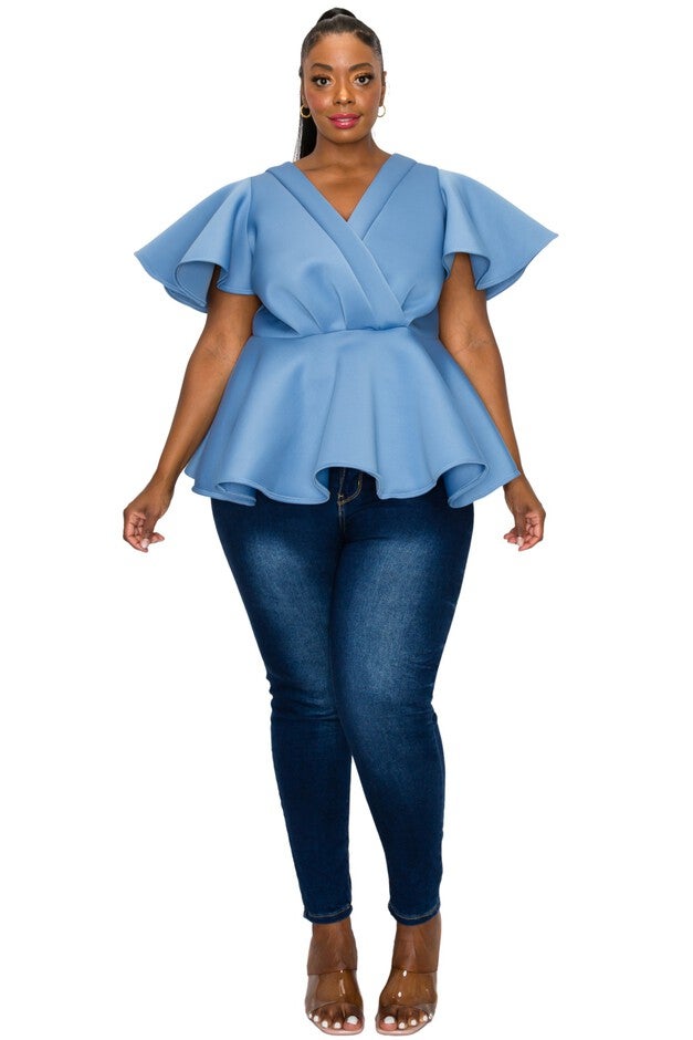 Siobhan Peplum Top, Denim / Light Blue, hi-res image number null