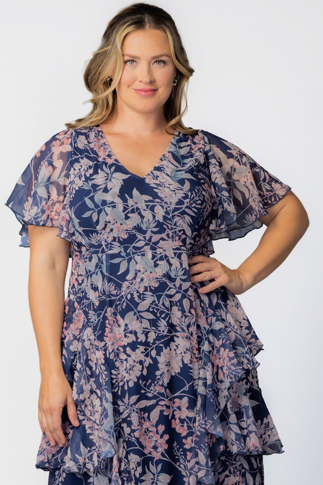 Tour de Flounce Evening Gown, Navy Wisteria Blooms / Navy, alternate image number 1