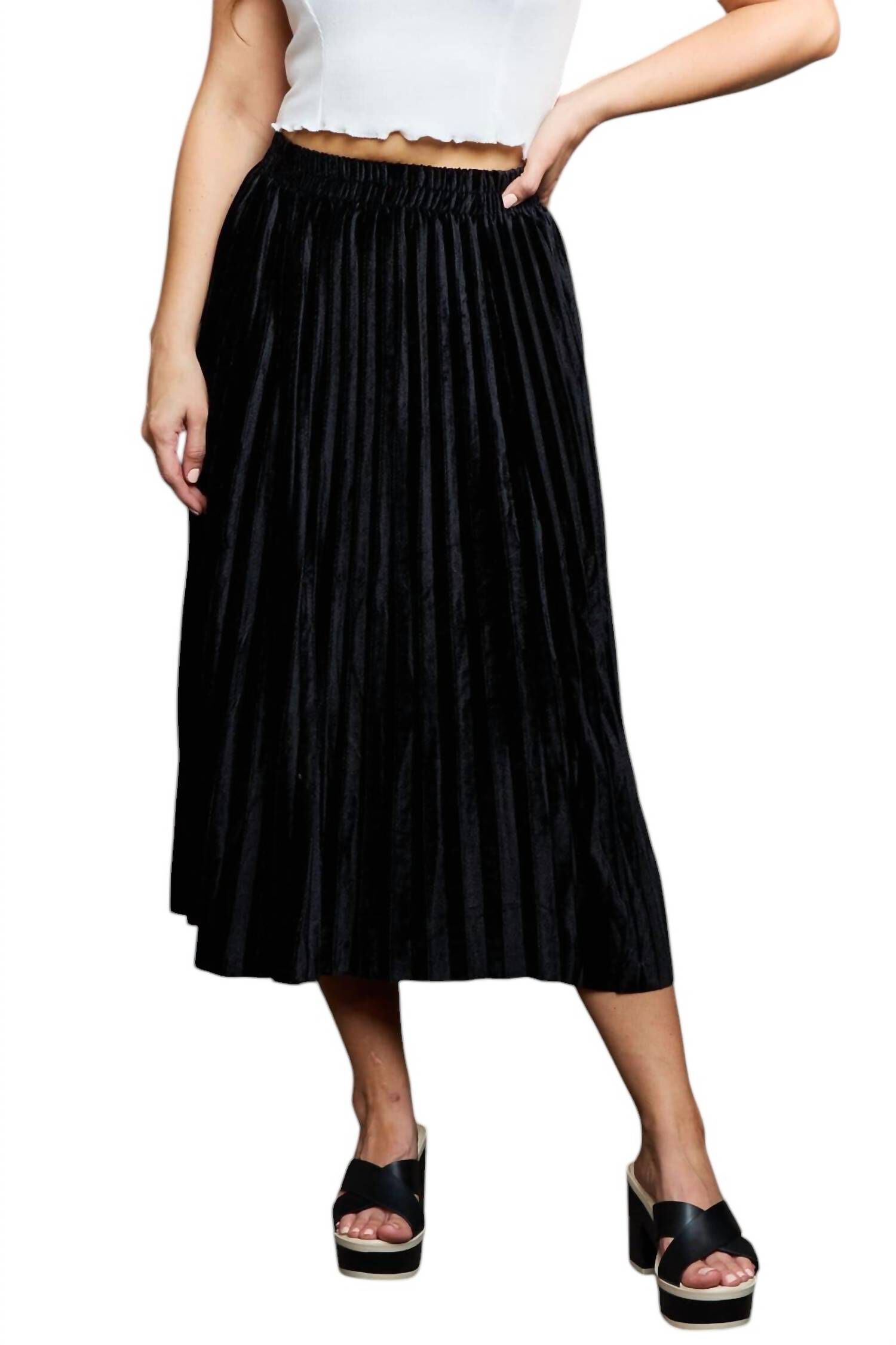 Flocked Velour Accordian Pleated Midi Skirt