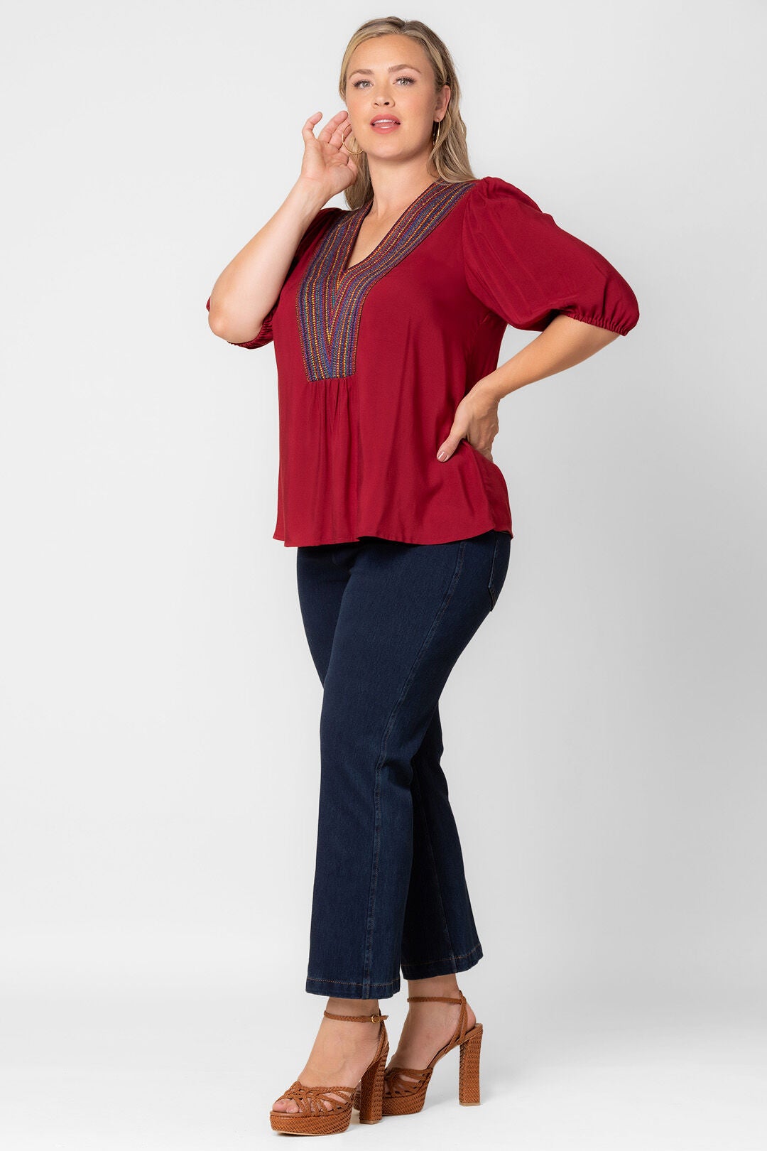 Tacoma Trim Neckline Top, CRIMSON RED / Red, alternate image number 3