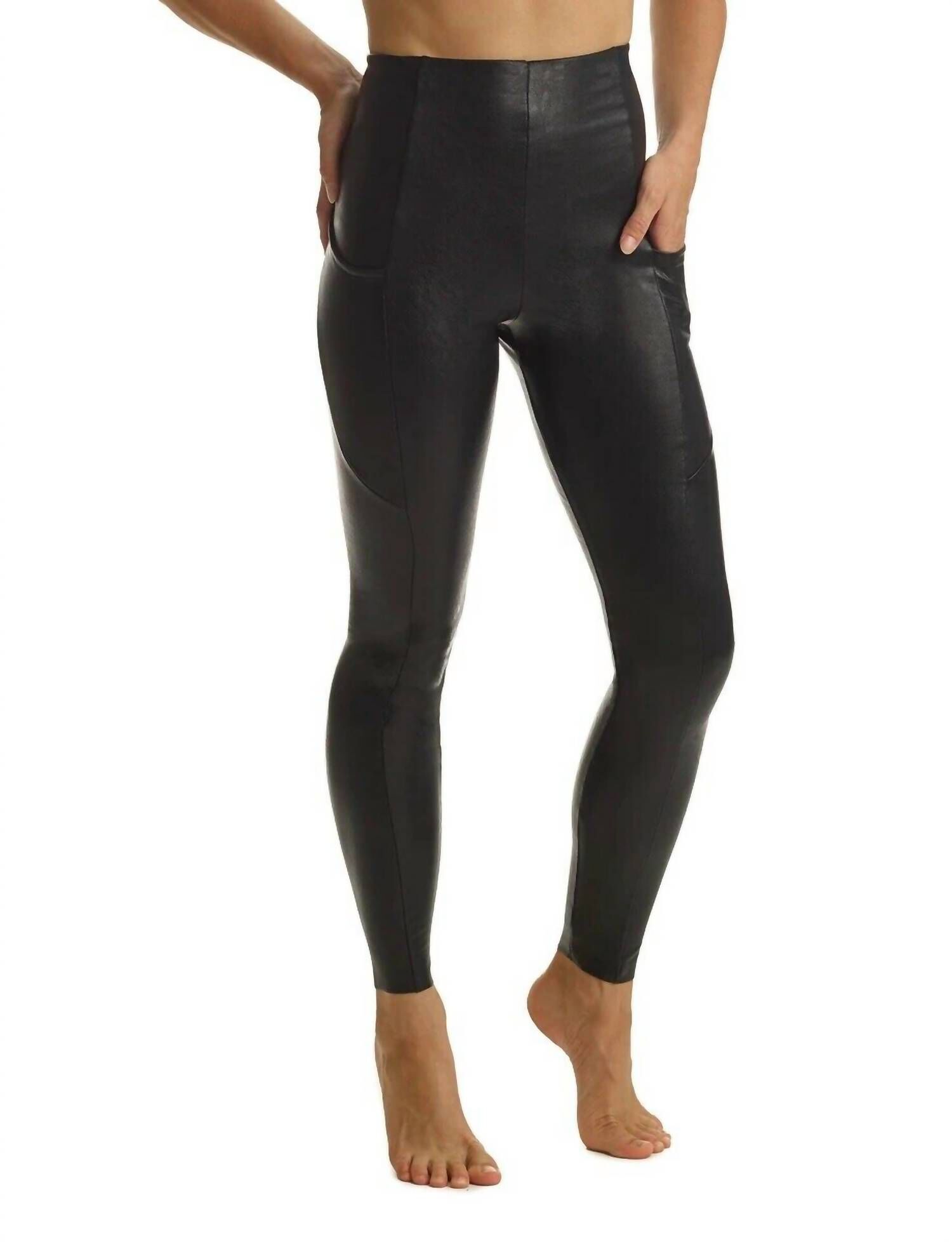 Faux Leather Pocket Legging In Black, Black / Black, hi-res image number 0