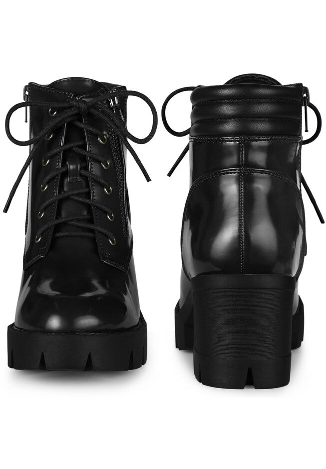 Platform Ankle Boots Lace Up Chunky Heel Combat Boots, Black / Black, alternate image number 2