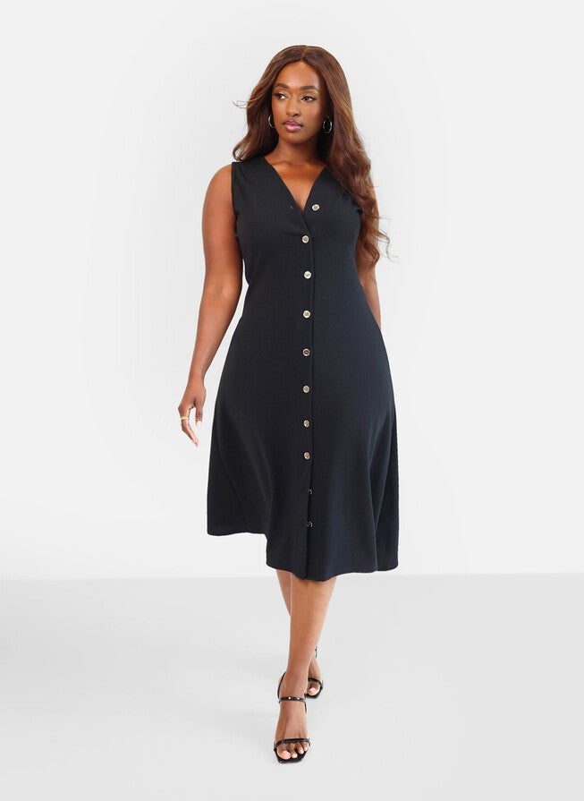 COLLETTE BUTTON DOWN A LINE MIDI DRESS | Dia & Co COLLETTE BUTTON DOWN A LINE MIDI DRESS | Dia & Co