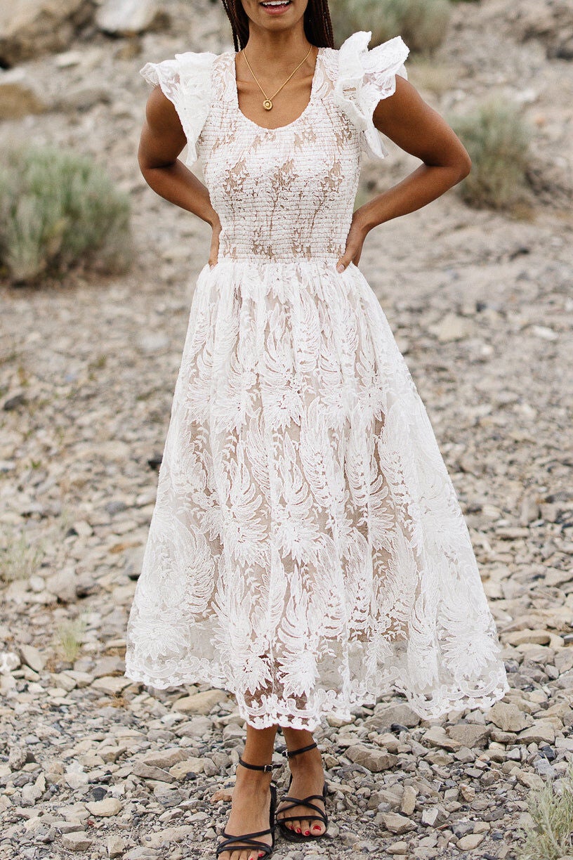 Hattie Dress, White Lace / White, alternate image number 1