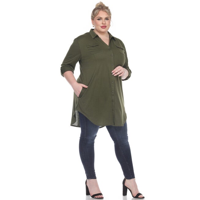 Stretchy Button Down Tunic Top, , alternate image number 7